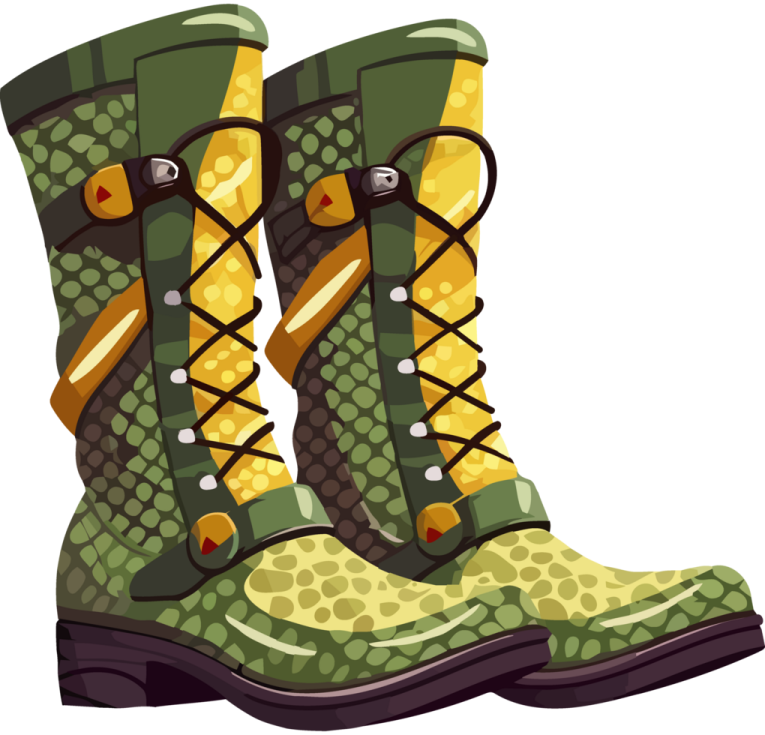 a pair of green and yellow boots