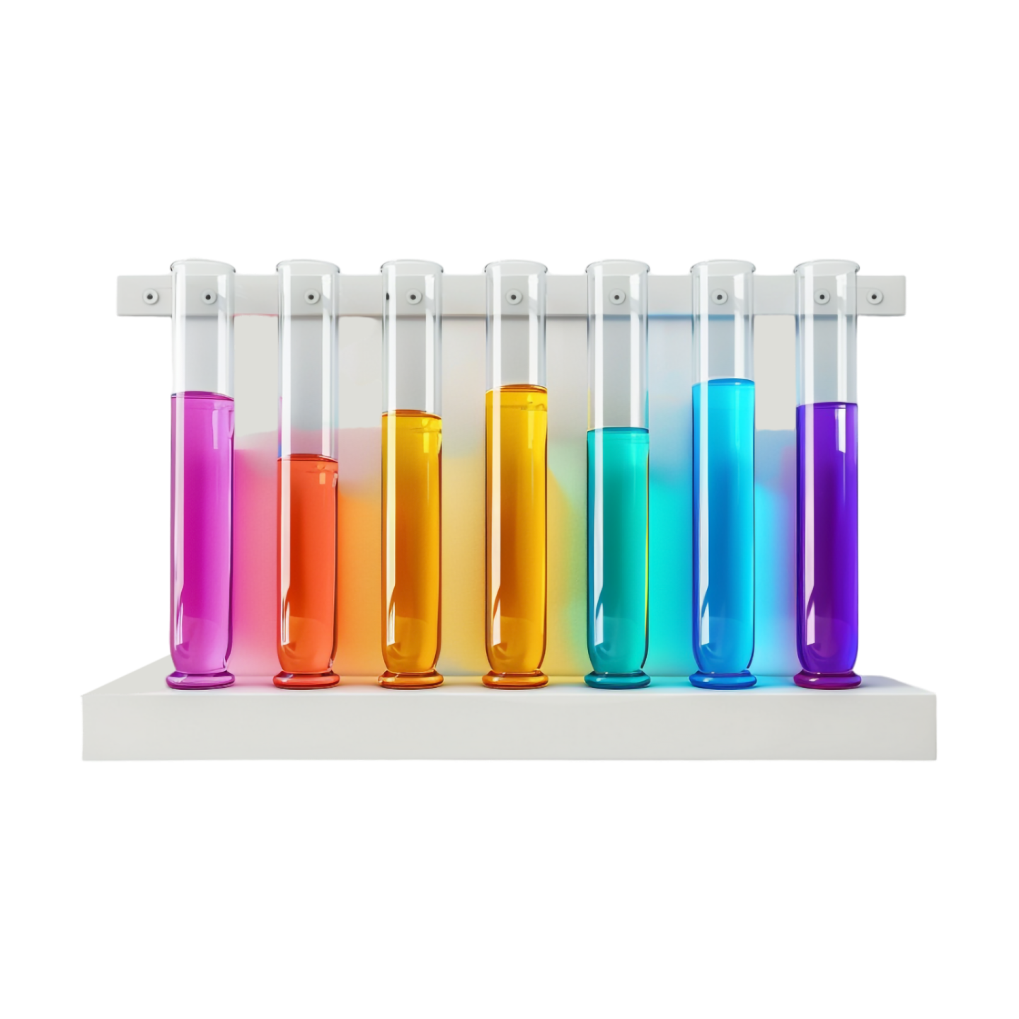 a row of test tubes filled with colored liquids
