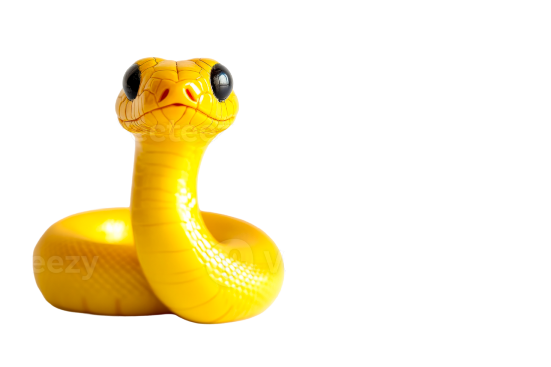 a yellow snake toy on a white background