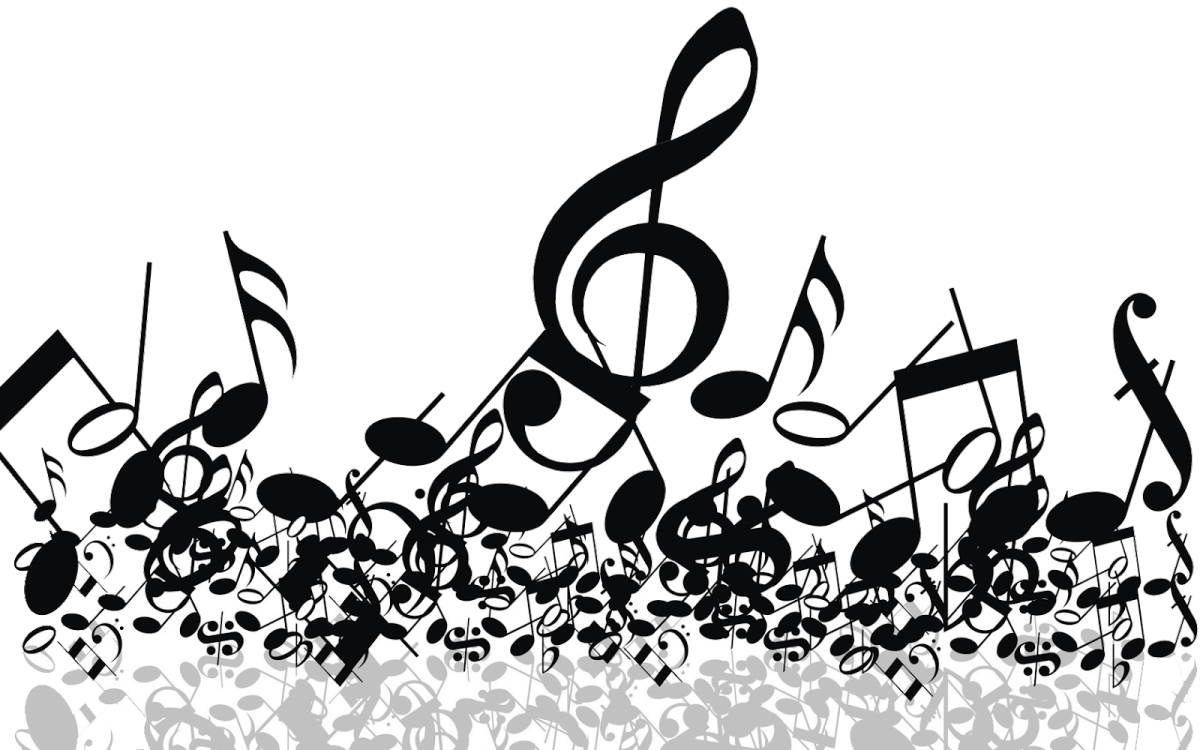 a black and white illustration of music notes