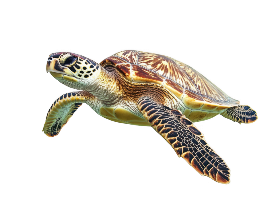 a green sea turtle on a white background