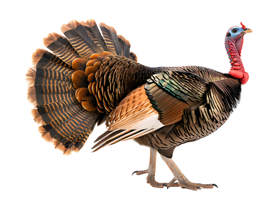a close up of a turkey on a white background