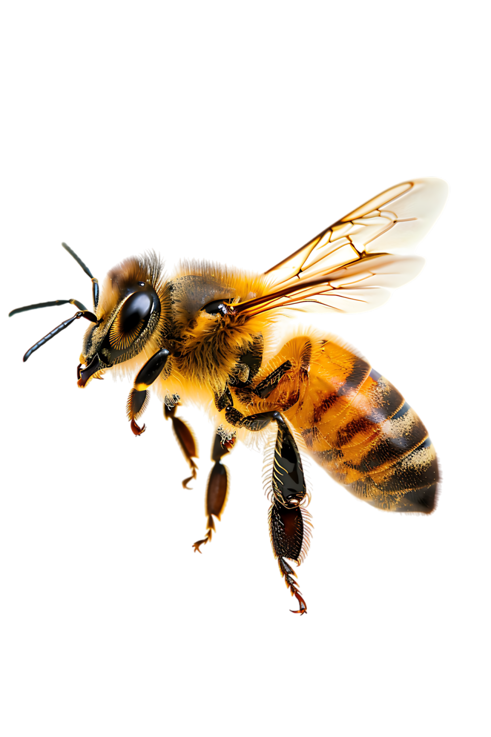 a close up of a bee on a white background