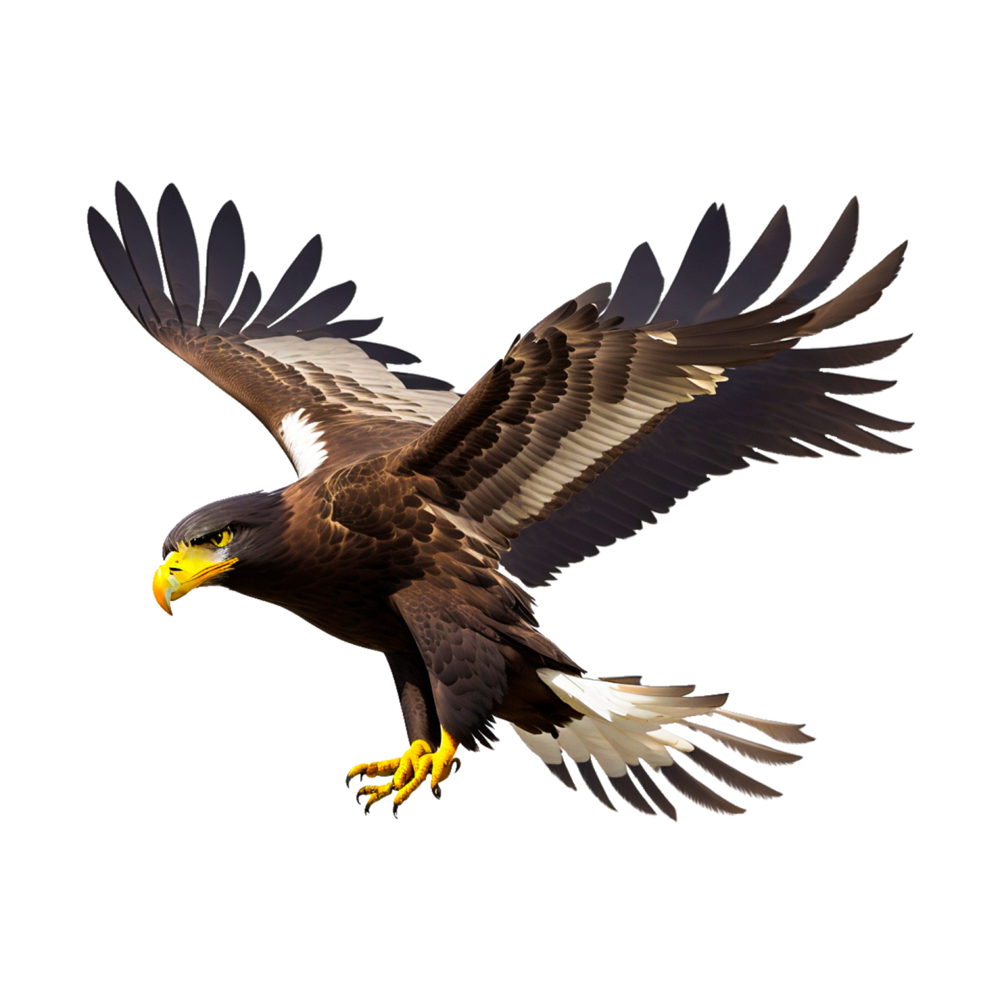 an eagle flying in the air with its wings spread