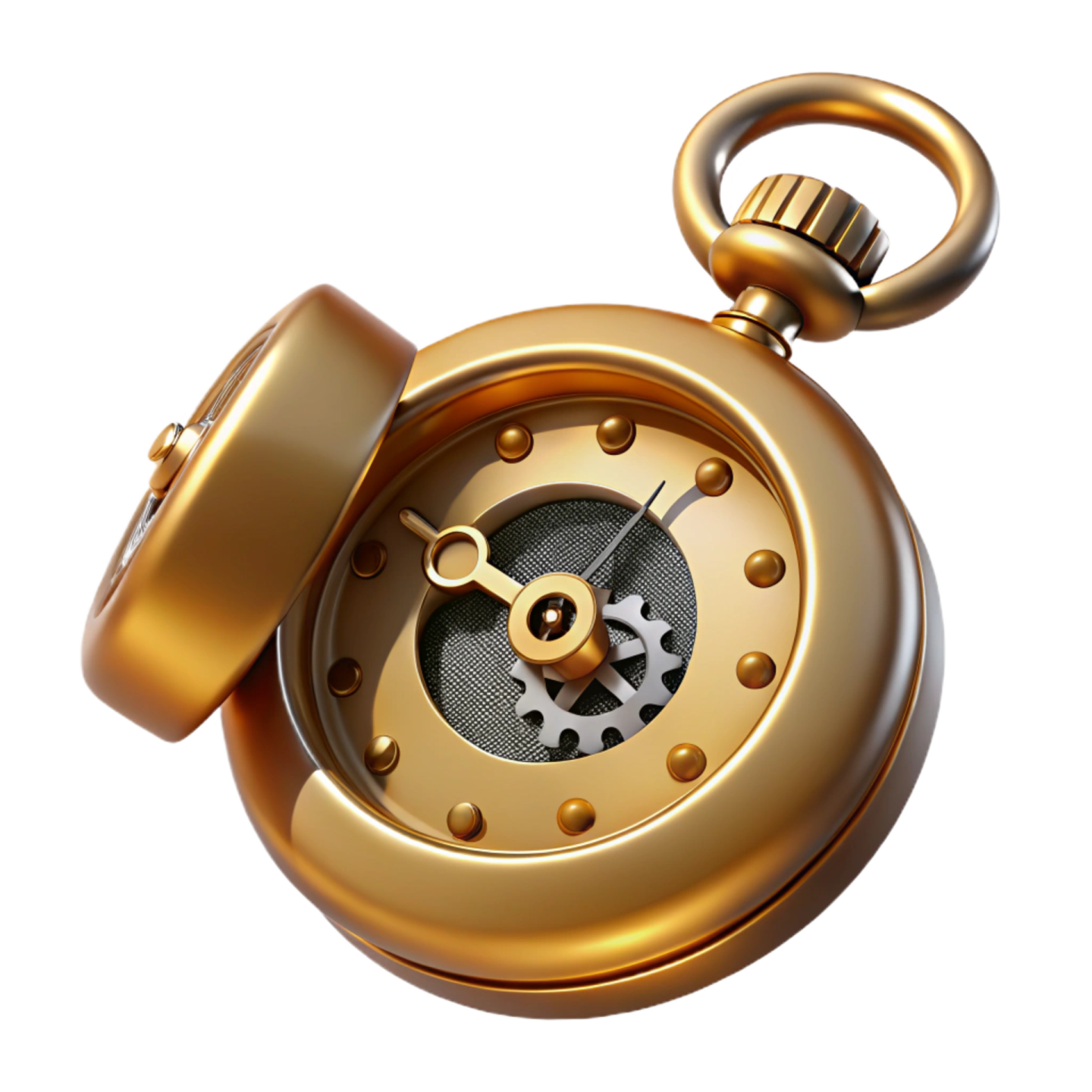 a gold pocket watch with an open dial