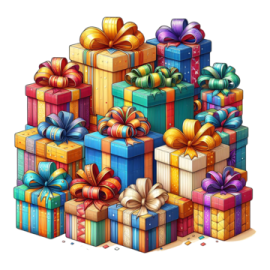 a pile of gift boxes with bows