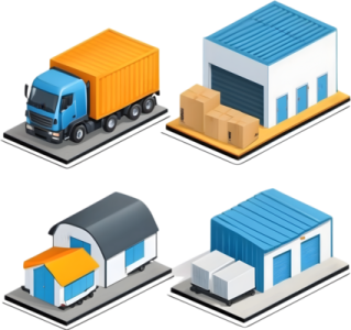 a set of different types of shipping trucks