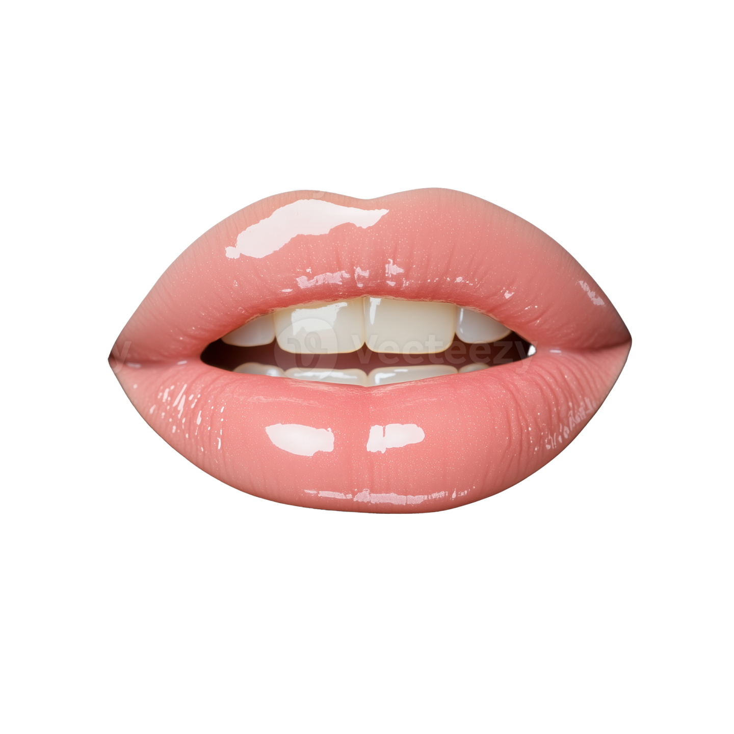 a close up of a pink lip with white teeth