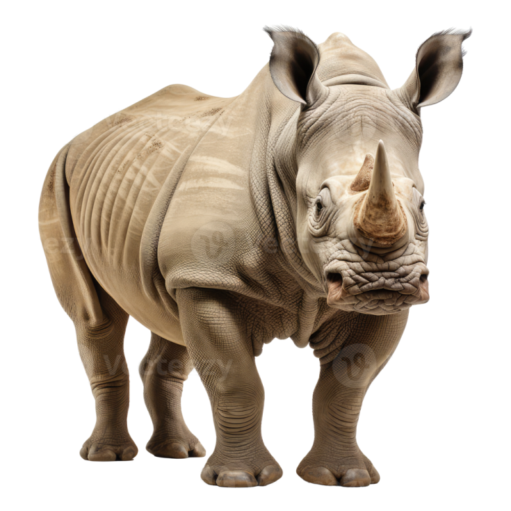 a rhino standing in front of a white background