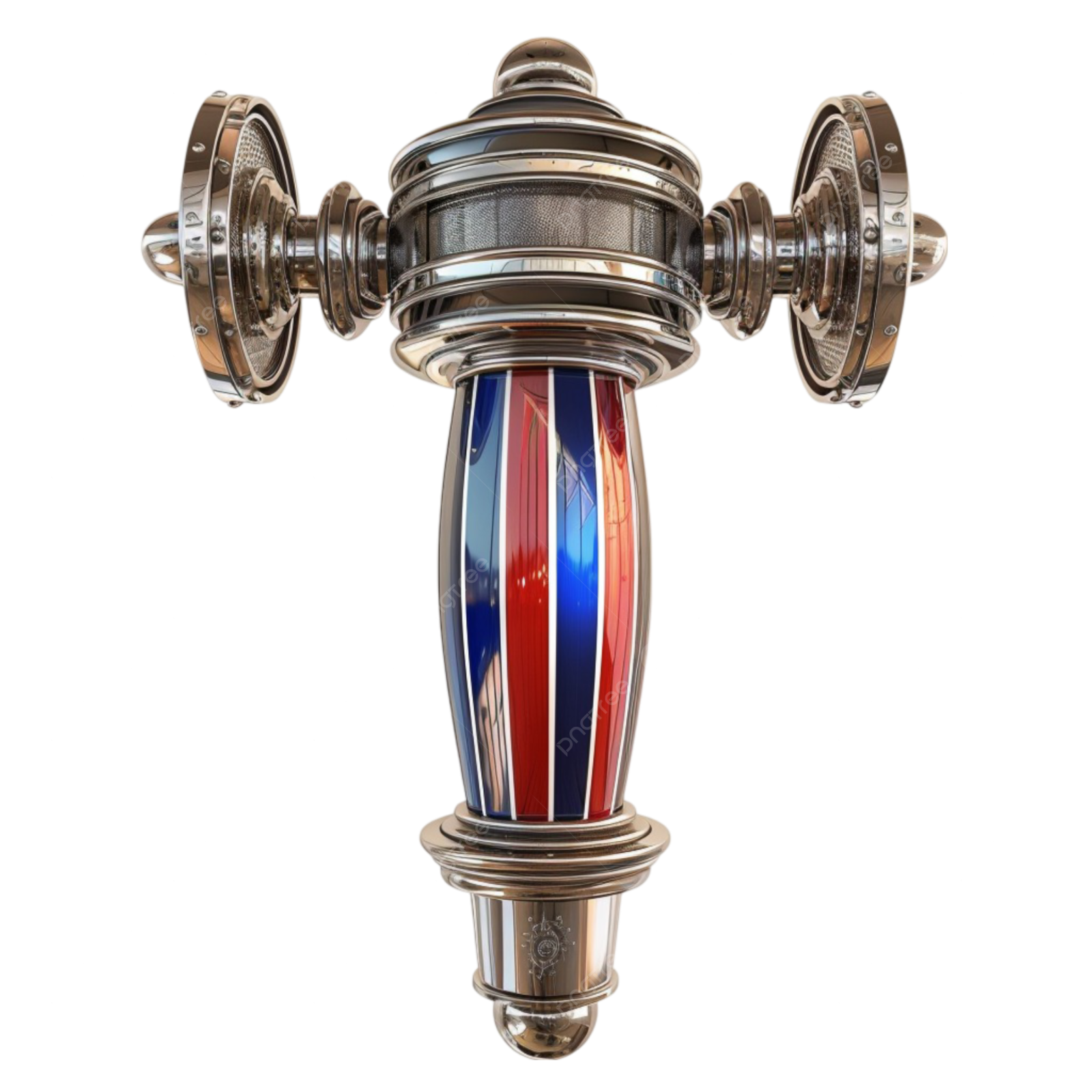 a close up of a metal object with red, white and blue stripes