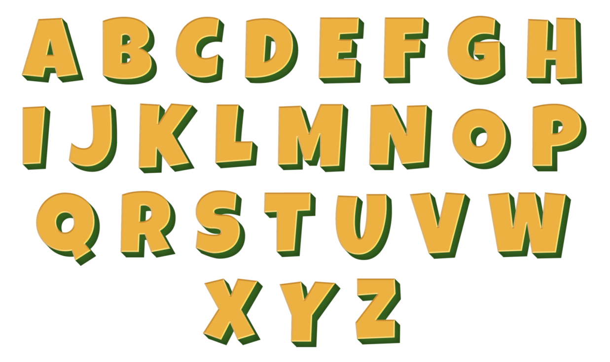 a set of green and yellow alphabet letters