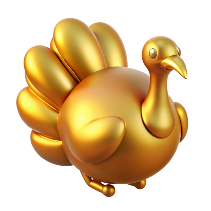 a golden turkey with a white background