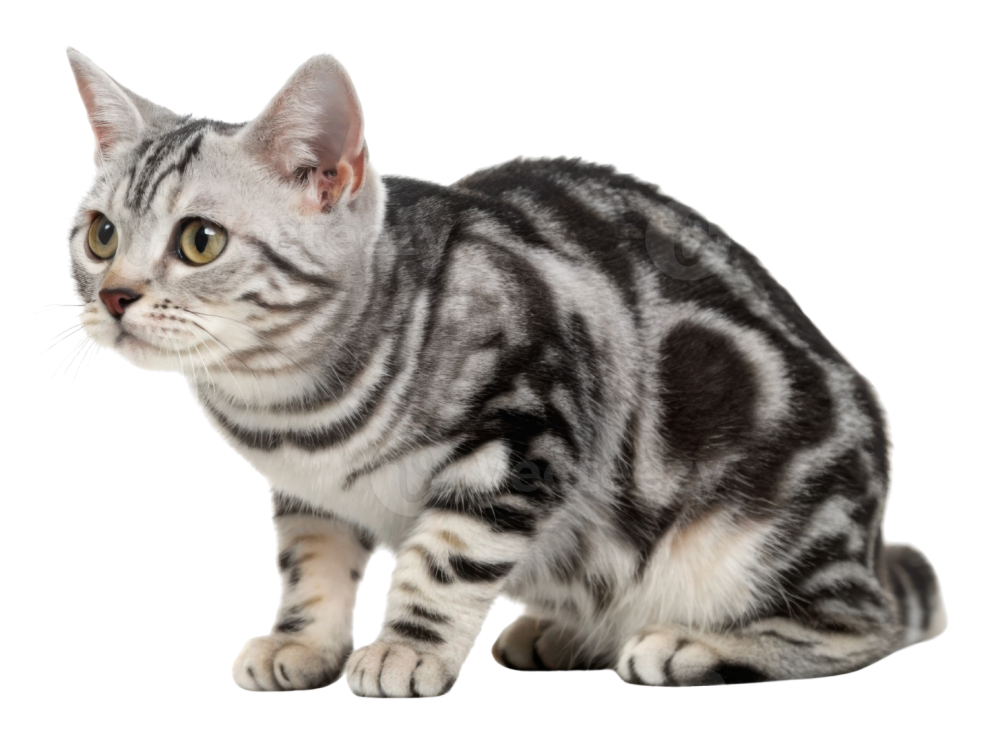 a gray and white kitten sitting on the floor