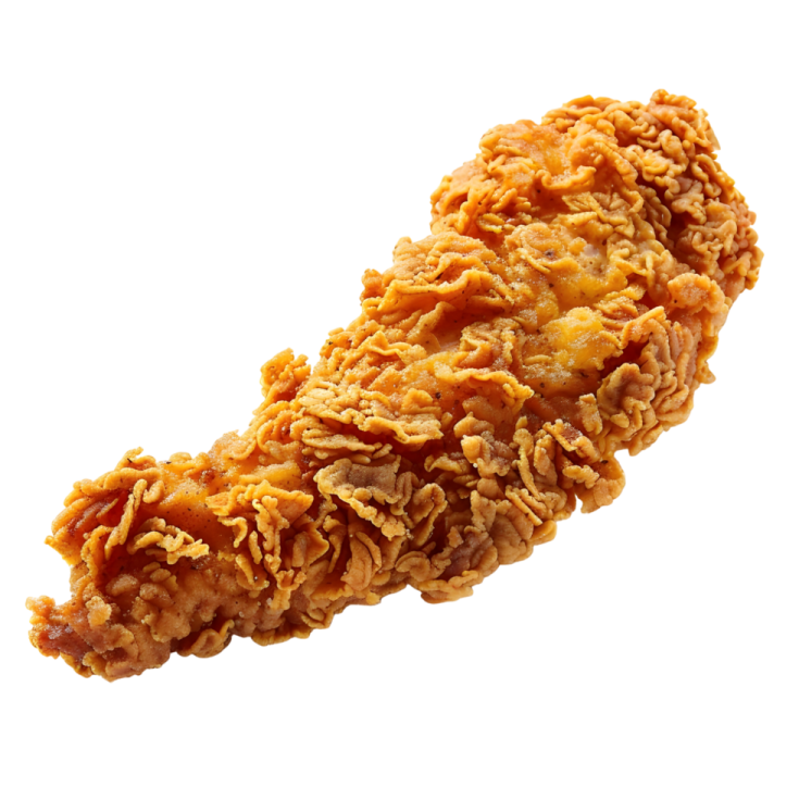 a piece of fried chicken on a white background