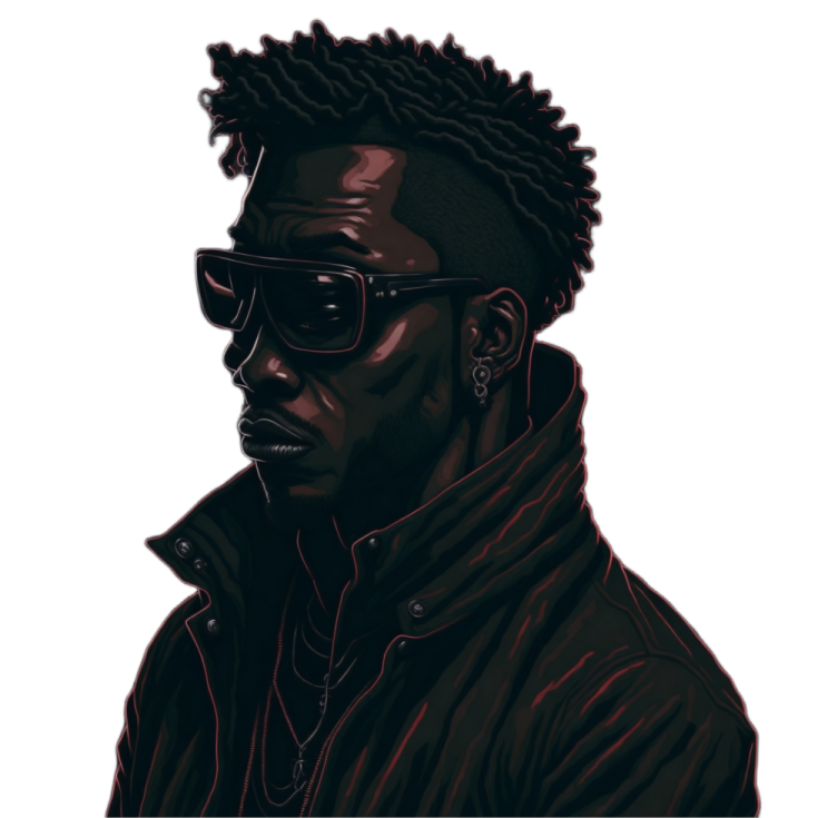 a drawing of a man with dread hair and sunglasses