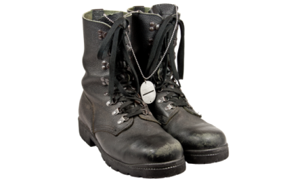 a pair of boots with chains on them