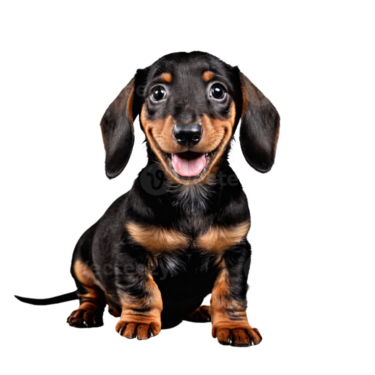 a small black and brown dog sitting down