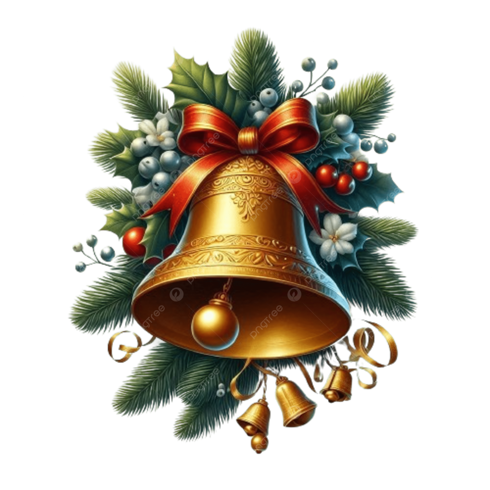 a christmas bell with holly and bells