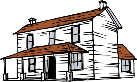 a white house with a brown roof