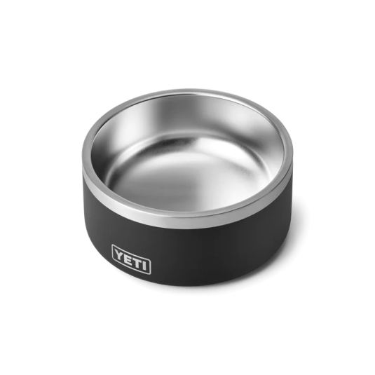 a stainless steel dog bowl with the lid open