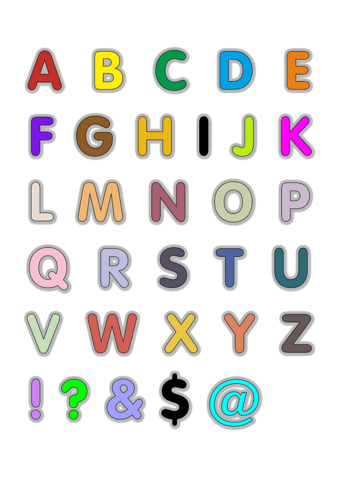 a set of alphabets with different colors