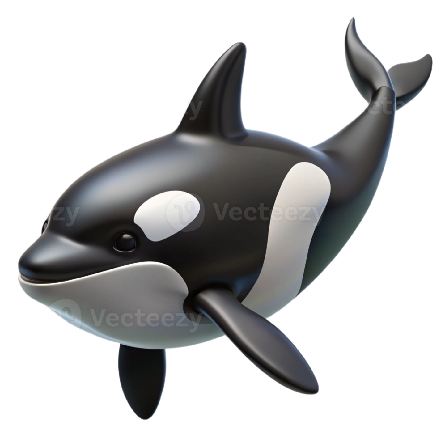 a black and white orca in the air