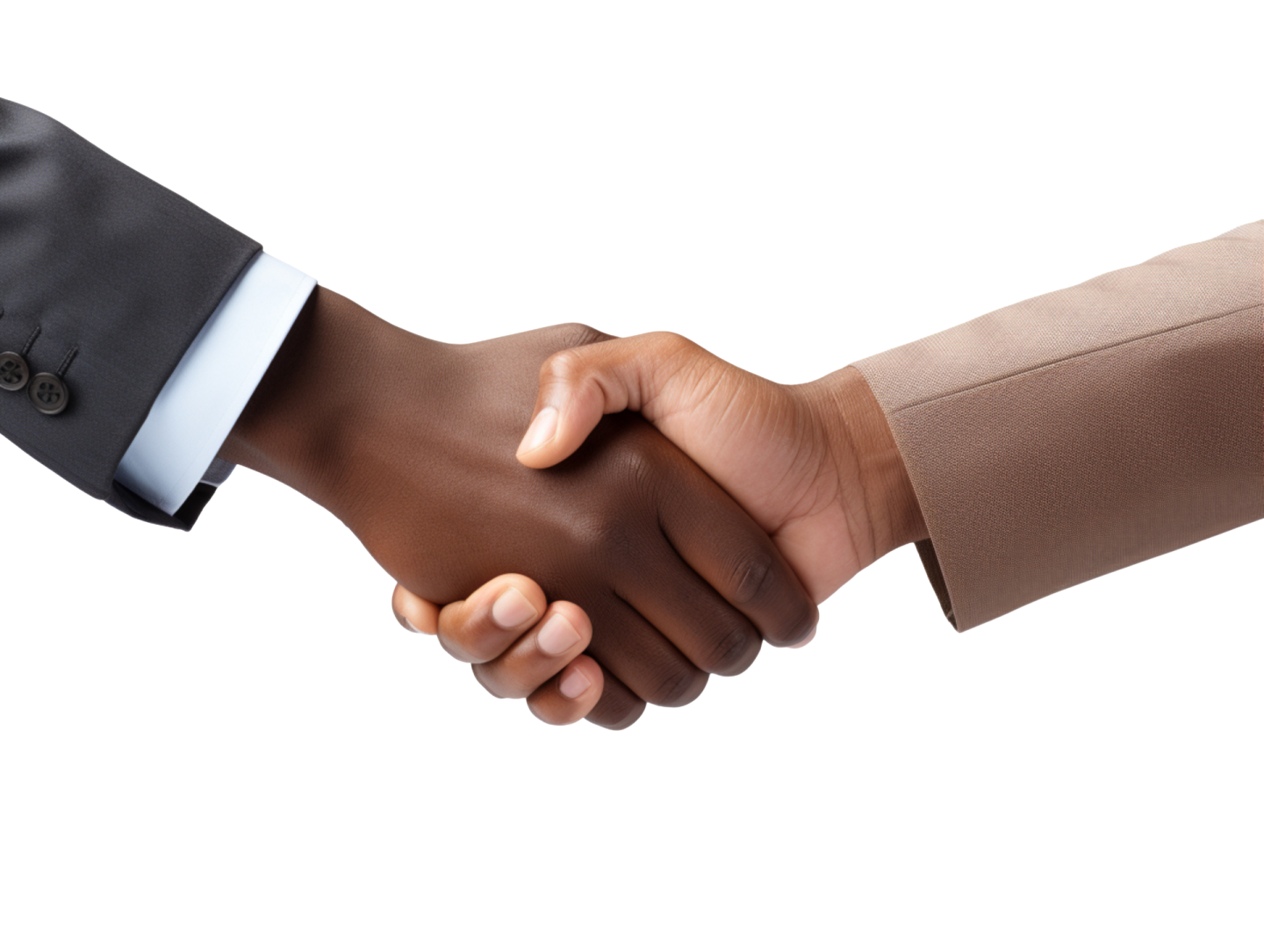 two people shaking hands on a white background