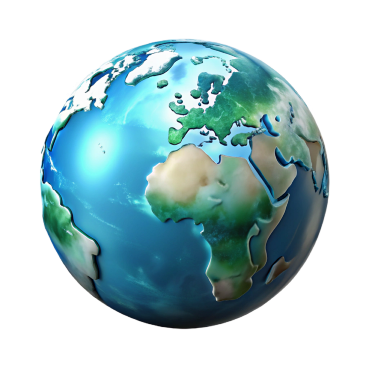 a blue and green globe on a white background