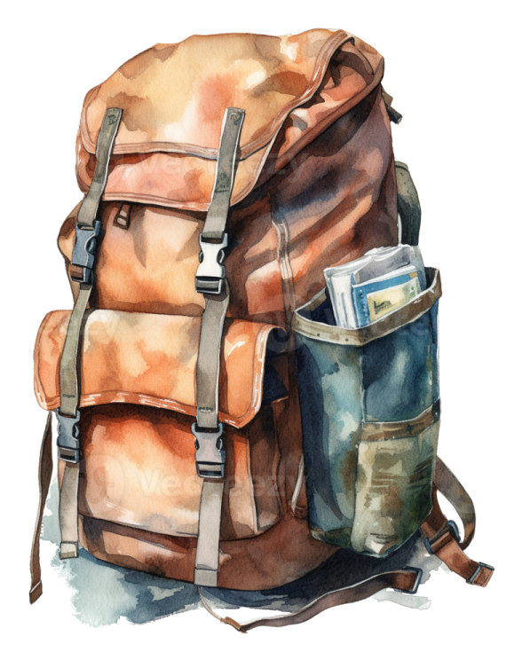 a watercolor painting of a backpack