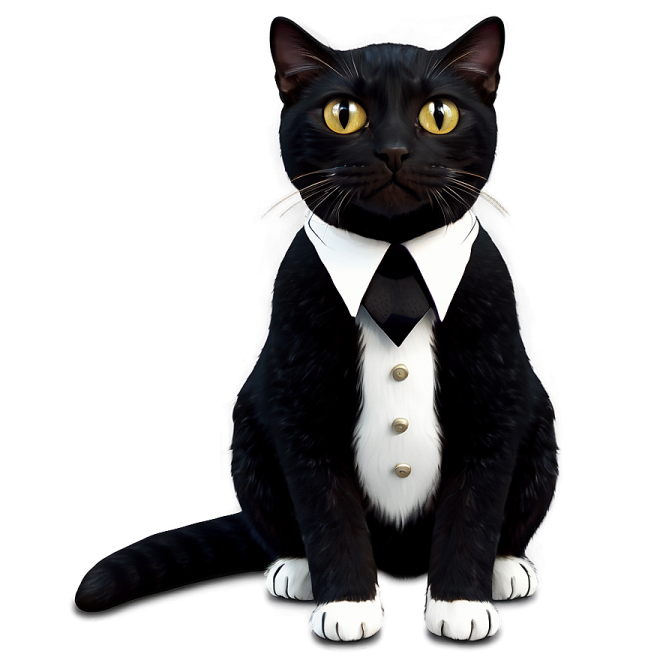a black and white cat wearing a tie
