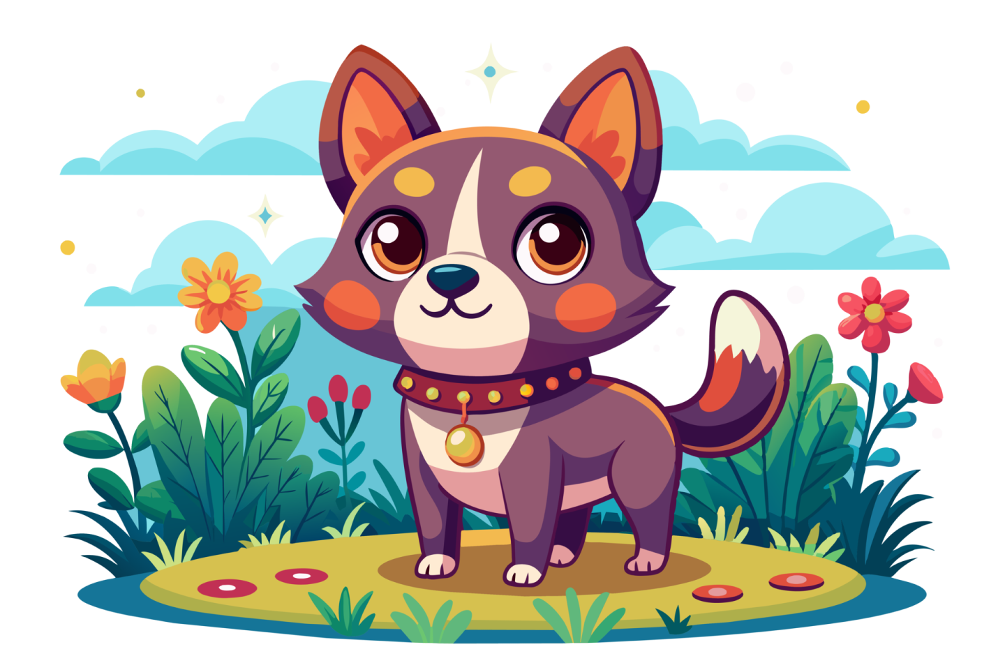 cute cartoon dog in the garden