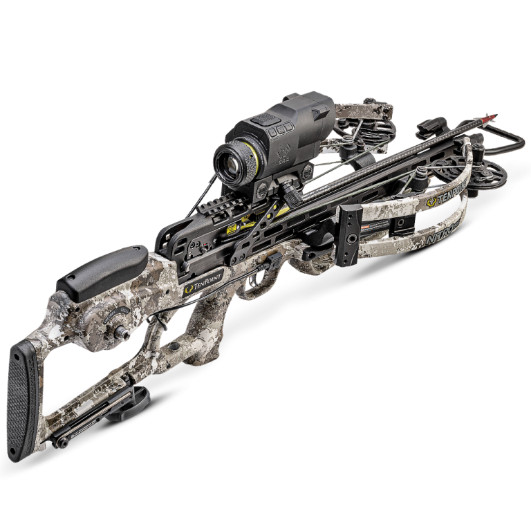 a crossbow with a scope attached to it