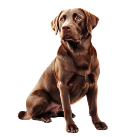 a brown dog sitting down and looking up