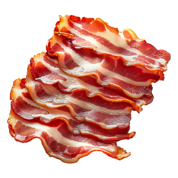 a pile of bacon on a white background
