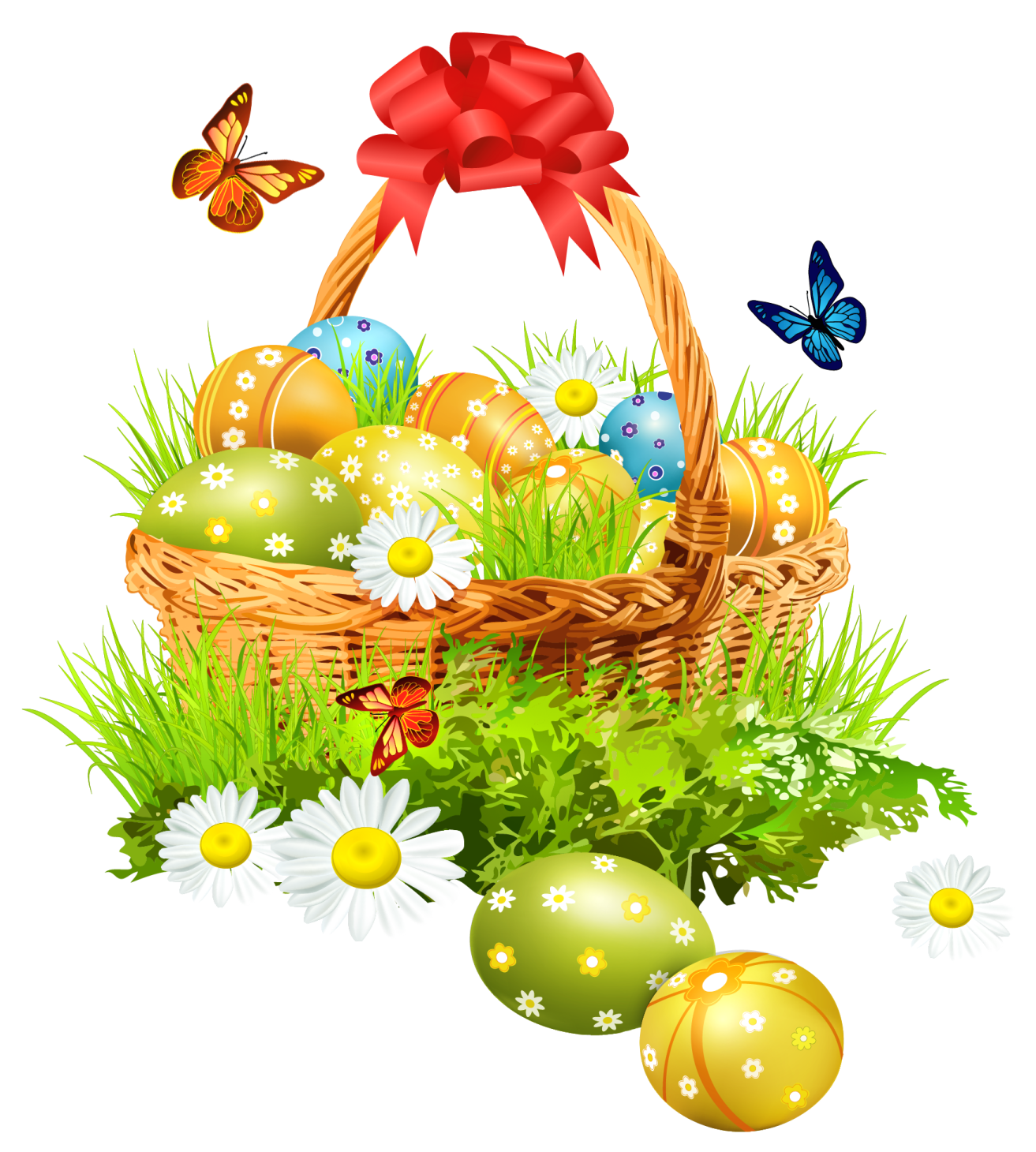 an easter basket filled with eggs and flowers