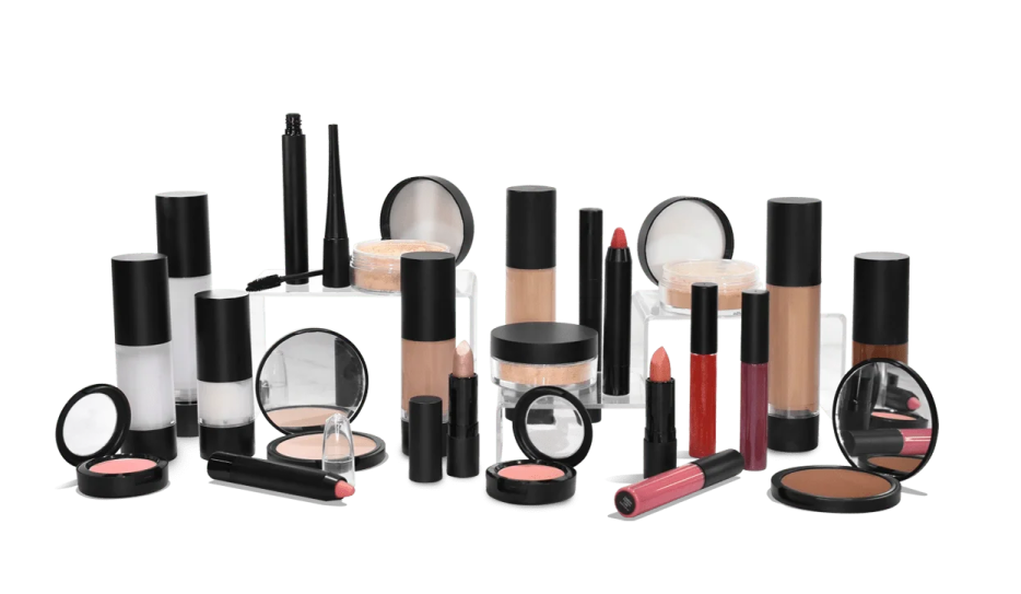 a collection of various makeup products