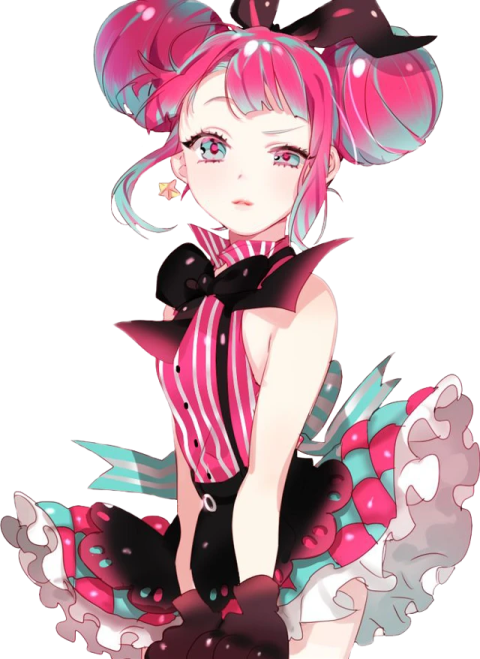 an anime girl with pink hair and black dress
