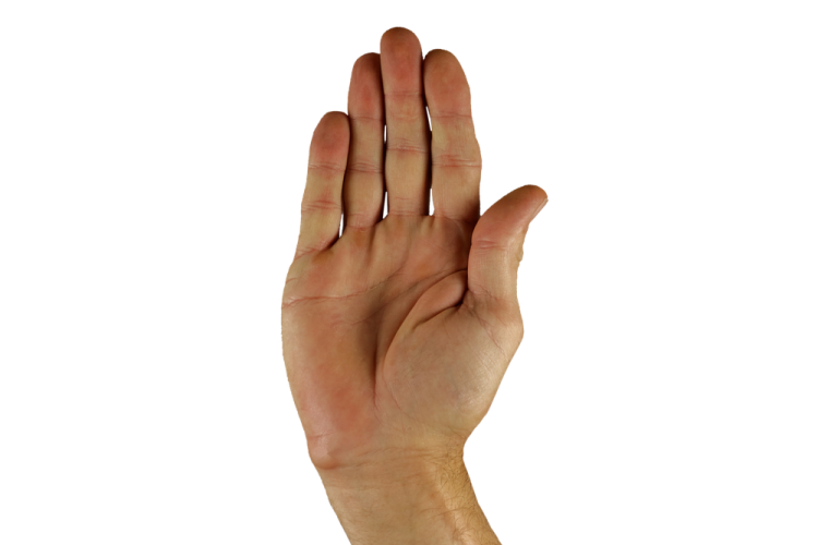 a person holding their hand up in the air