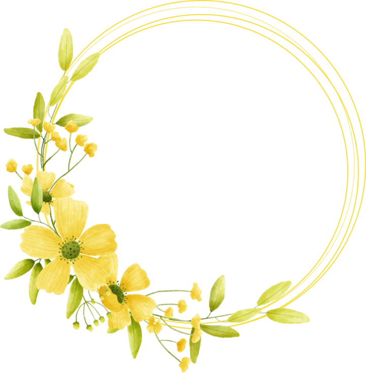 a circular frame with yellow flowers and leaves