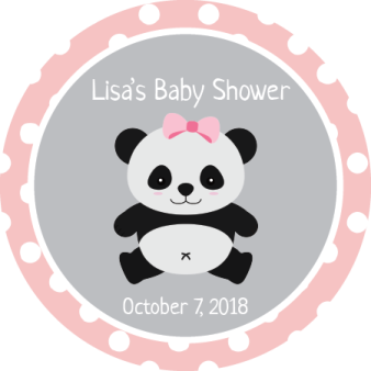 a pink and gray panda bear baby shower sticker