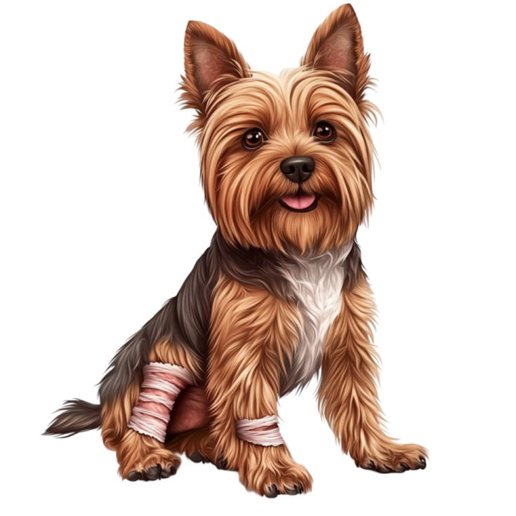 a dog with bandages on it's legs