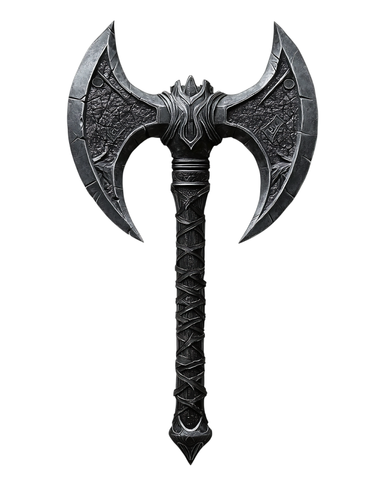 a black and white image of an axe