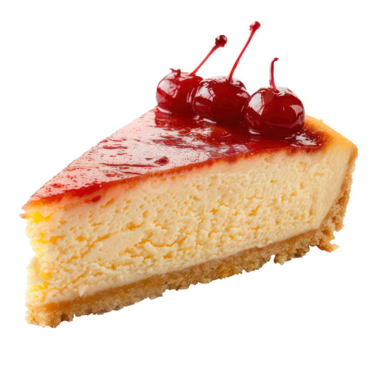 a piece of cheese cake on a white background