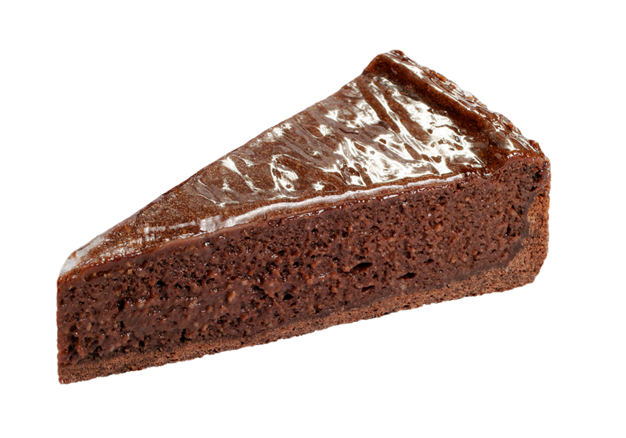 a piece of chocolate cake on a white background