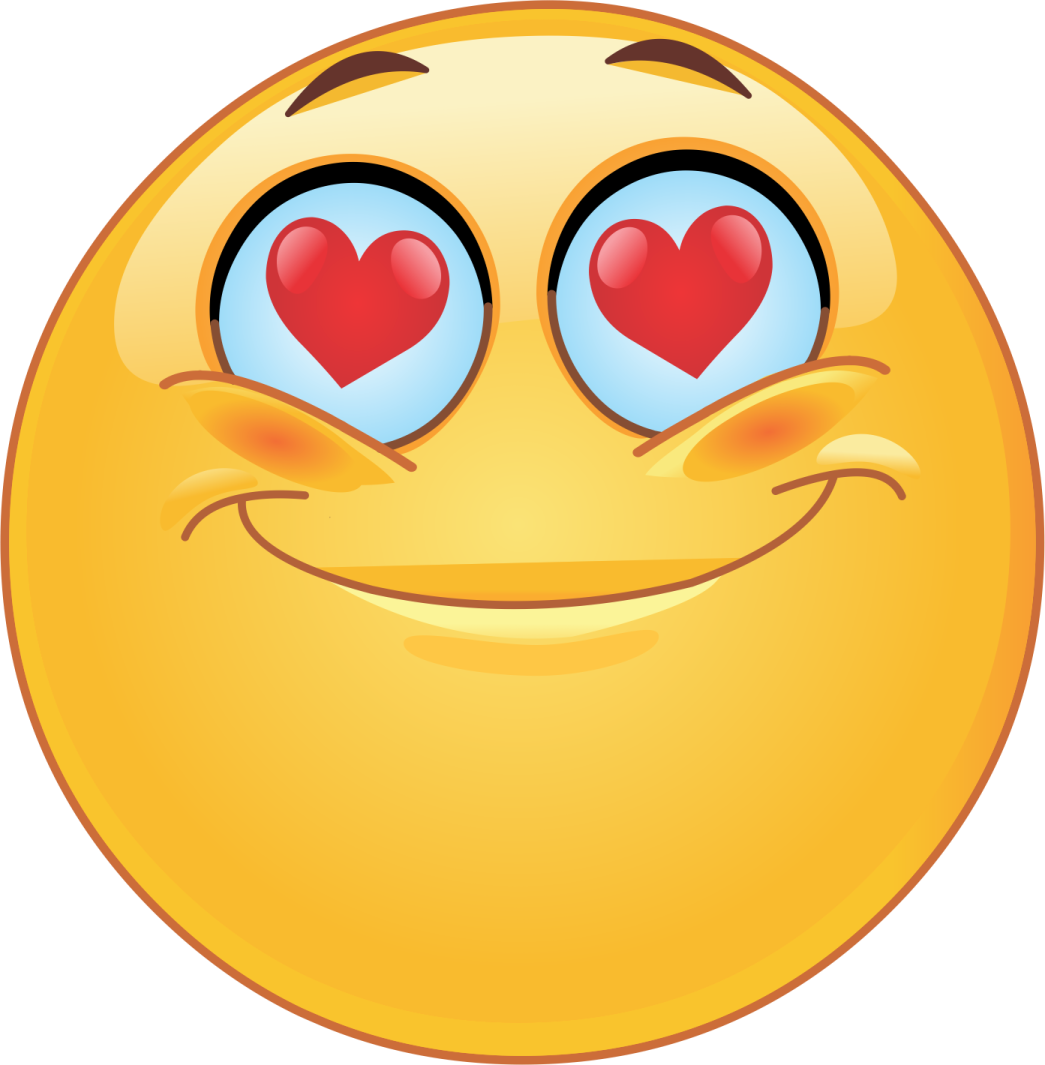 a smiley face with hearts in the eyes