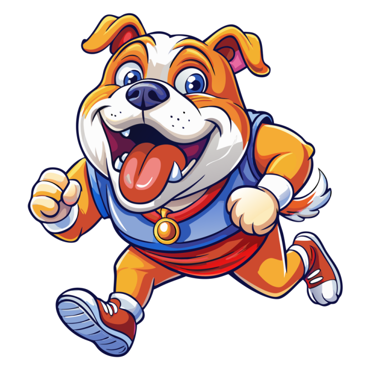 a cartoon dog running with his tongue out