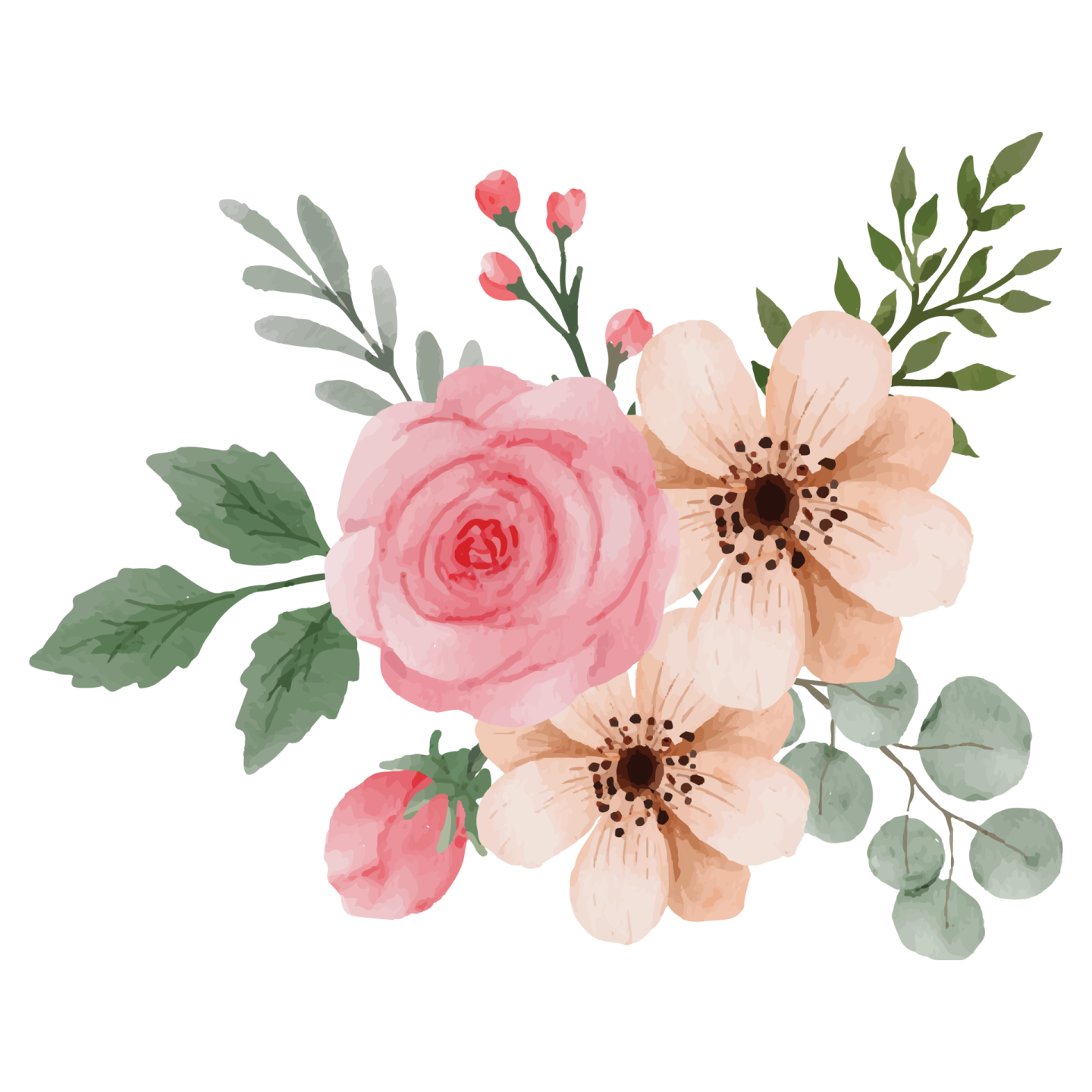 a watercolor painting of pink and peach flowers