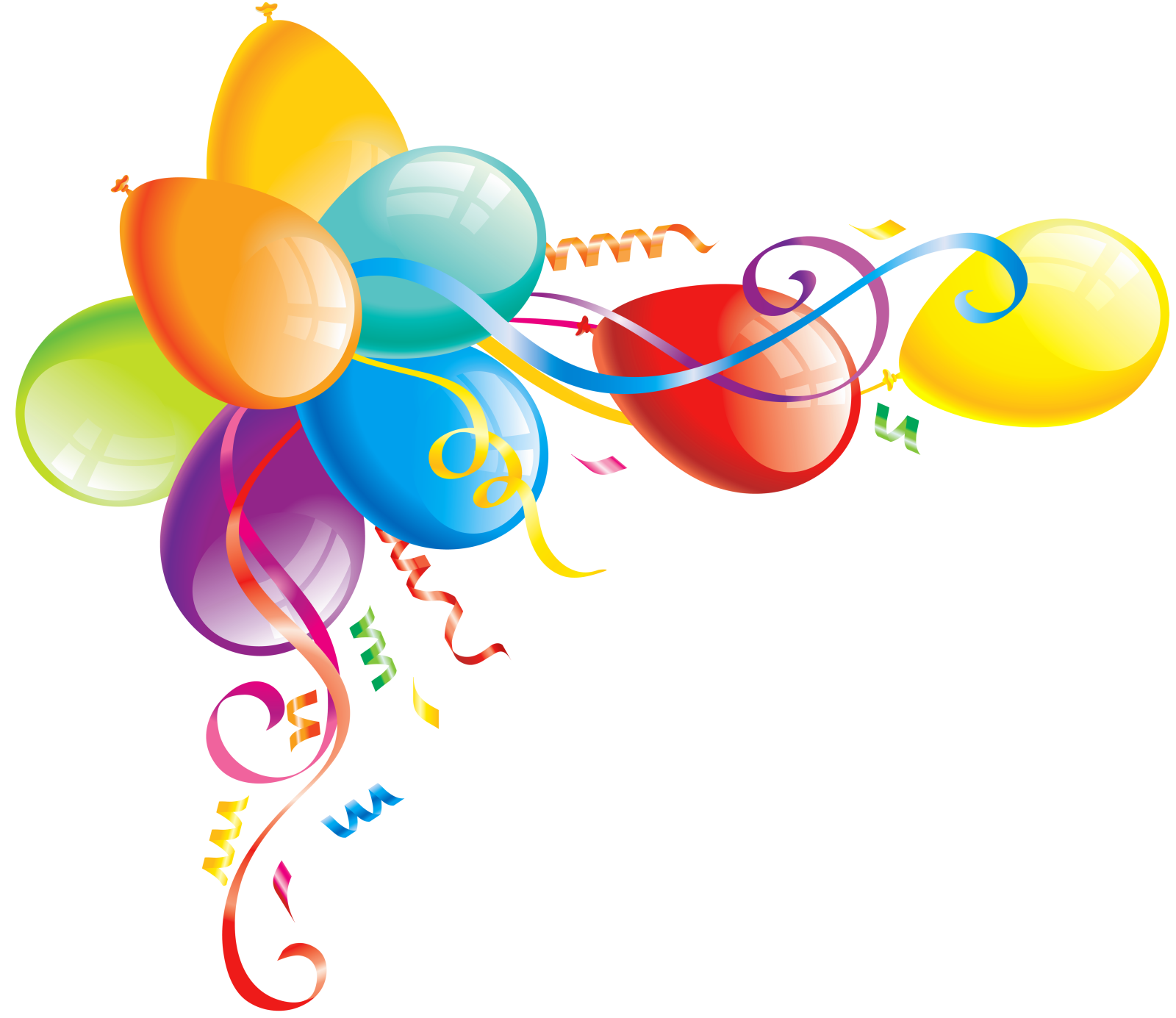a bunch of colorful balloons with streamers