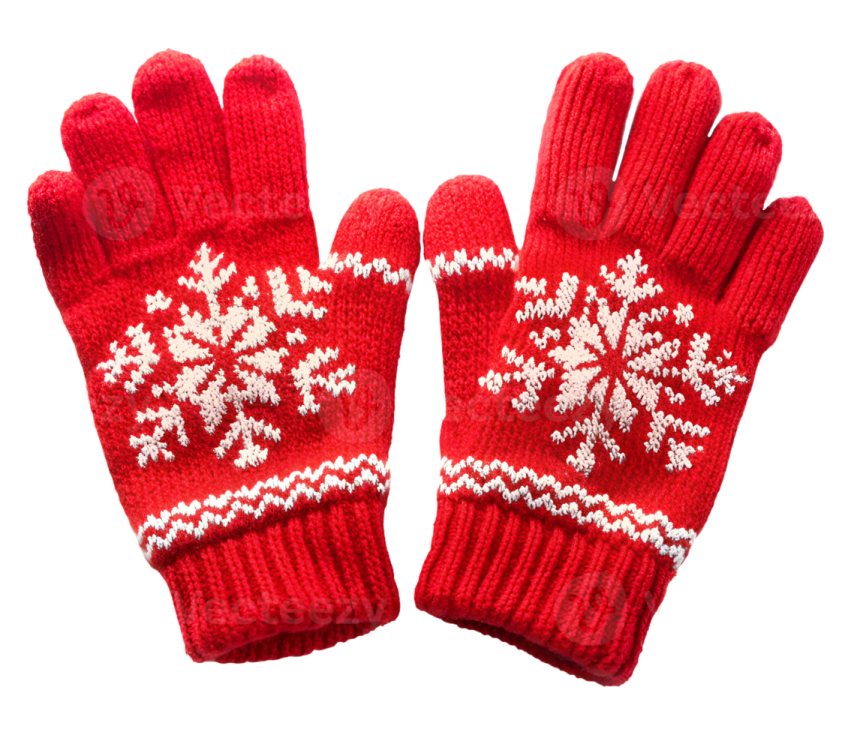 a pair of red mits with snowflakes on them