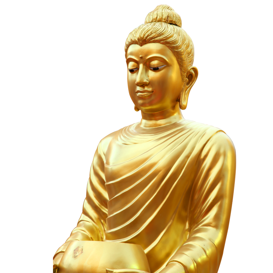 a golden buddha statue on a white background